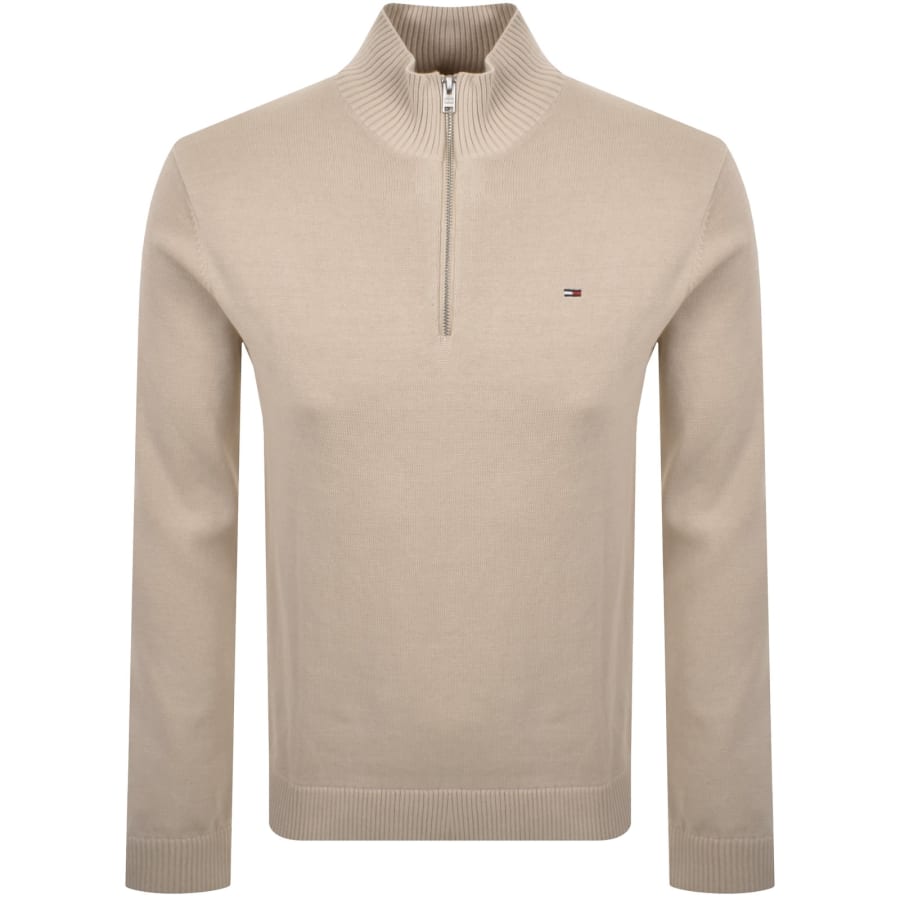 Tommy Jeans Quarter Zip Knit Jumper Beige | Mainline Menswear us